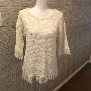 Fun Loft short sleeve fringe cotton sweater